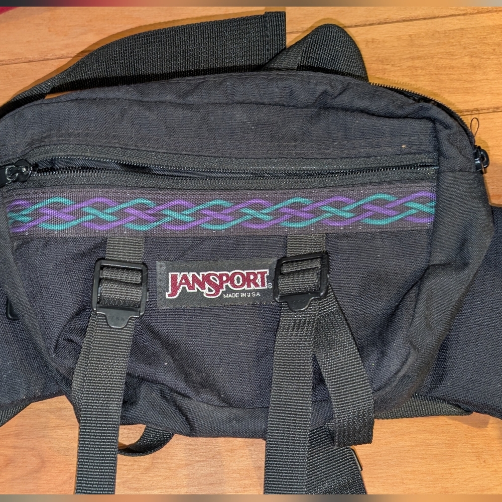 Vintage 90s Jansport Fanny Pack Belt Bag Black Aztec With Bottle Holders